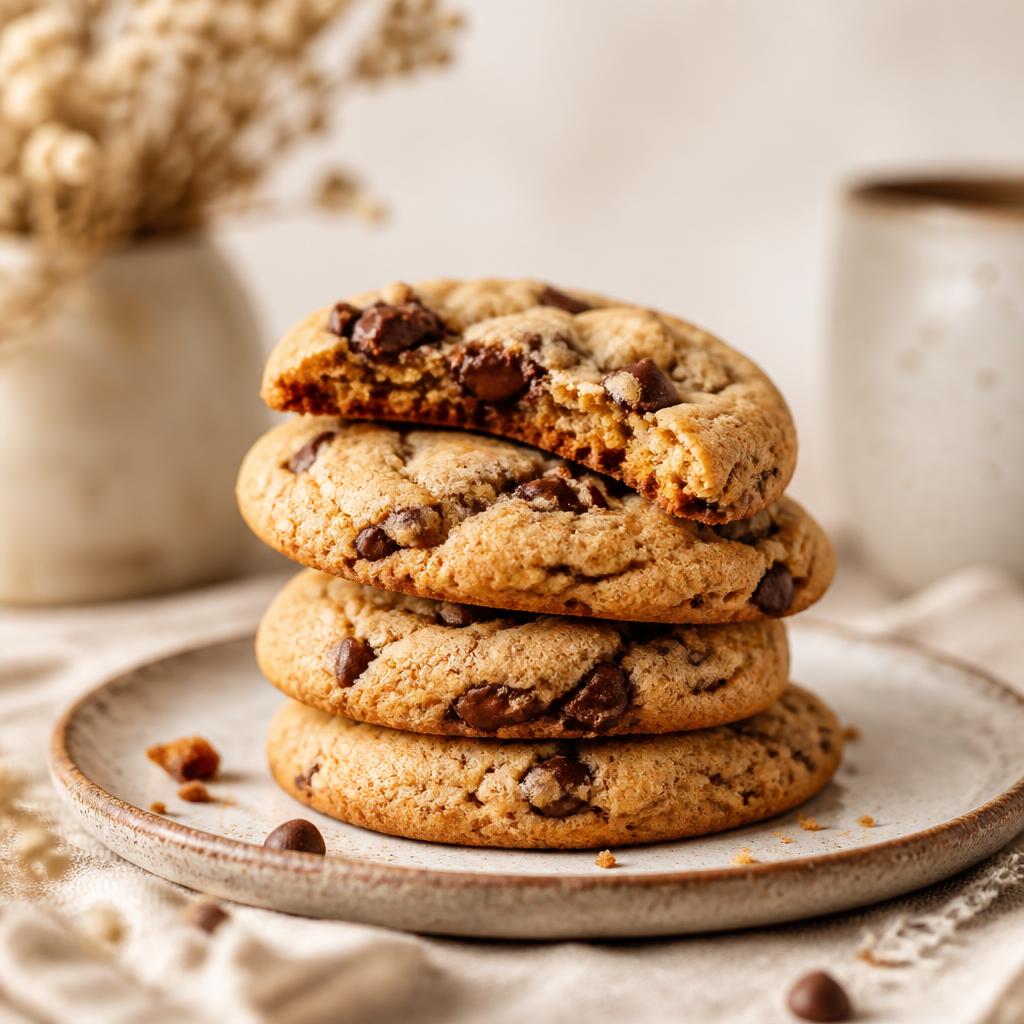 Stack of freshly baked chocolate chip cookies